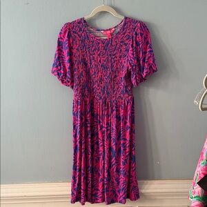 Lilly Pulitzer Vibrant Pink and Blue Midi Dress